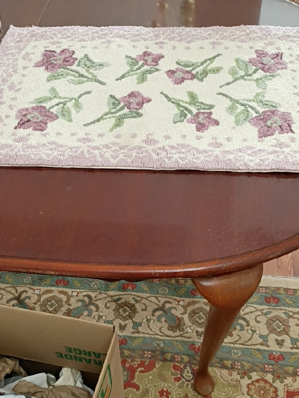 Vintage Pink and Green Floral Hooked Door Mat